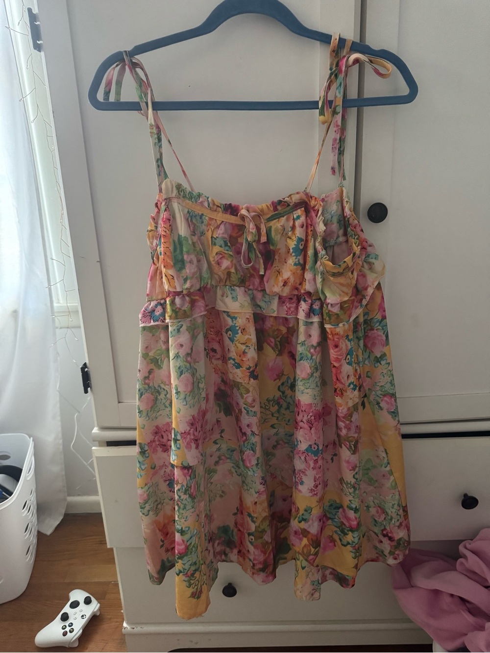 Floral Tie-Shoulder Sundress in Yellow & Pink